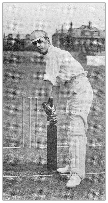 19世纪运动、运动员和休闲活动的老式黑白照片:板球运动员C Y Burnup